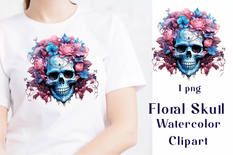 Floral Skull Watercolor Clipart