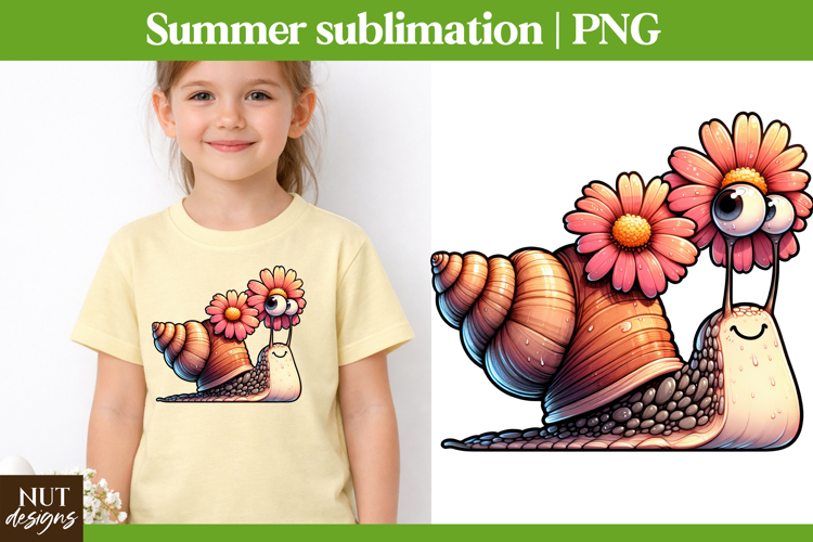 Cute Floral Snail Summer sublimation Kawaii snail clipart