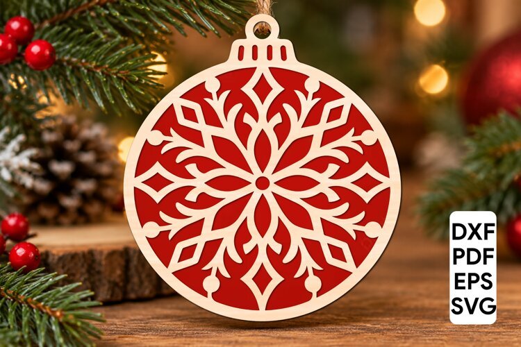Floral Snowflake Christmas Ornament Laser Cut SVG example image 1