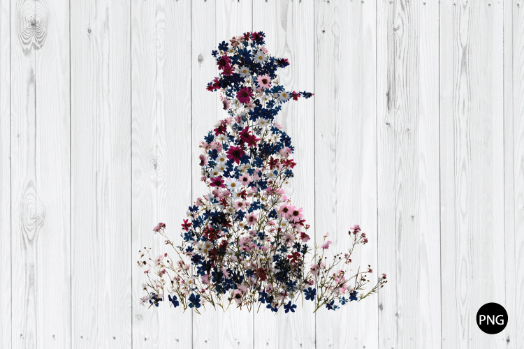 Snowman PNG, Floral Snowman PNG, Christmas PNG