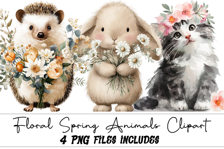 Floral Spring Animals Clipart