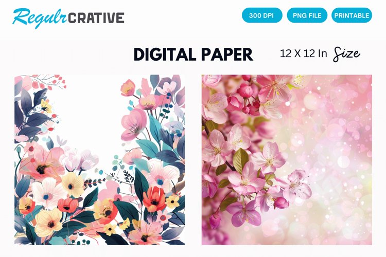 Floral Spring Seamless Digital Paper, Floral Spring Pattern