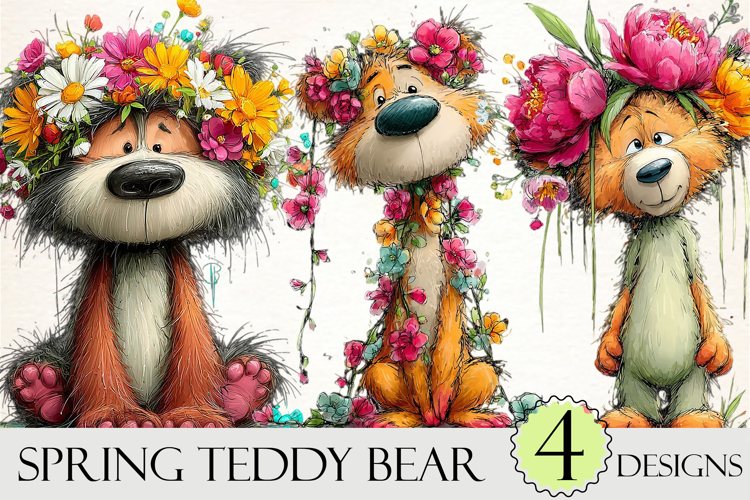Floral Spring Teddy Bear Clipart