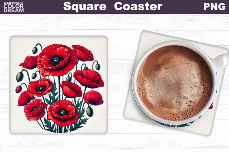 Wildflowers Square Coaster |Poppy Flowers Square Coaster
