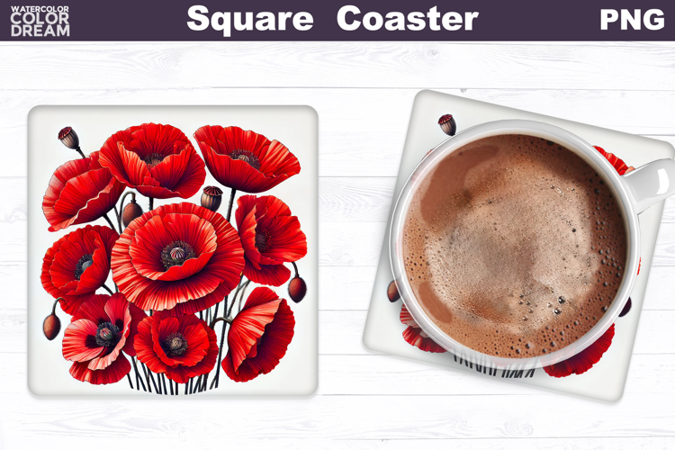 Wildflowers Square Coaster |Poppy Flowers Square Coaster
