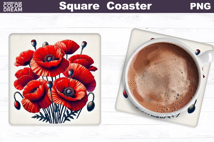 Wildflowers Square Coaster |Poppy Flowers Square Coaster