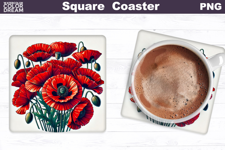 Wildflowers Square Coaster |Poppy Flowers Square Coaster