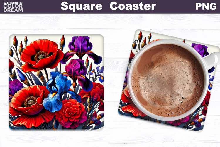 Wildflowers Square Coaster |Poppy Flowers Square Coaster