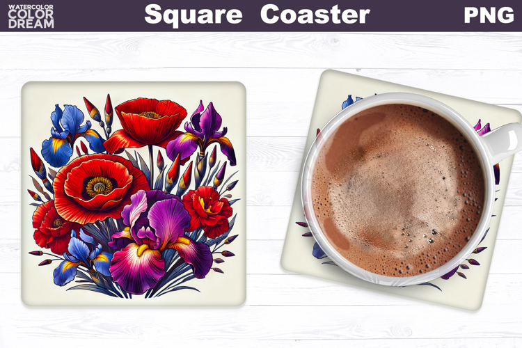 Wildflowers Square Coaster |Poppy Flowers Square Coaster