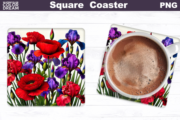 Wildflowers Square Coaster |Poppy Flowers Square Coaster