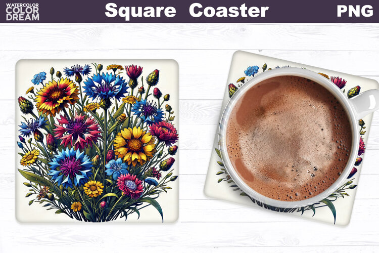 Wildflowers Square Coaster | Flowers Square Coaster example image 1
