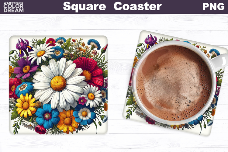 Wildflowers Square Coaster | Daisy Flowers Square Coaster