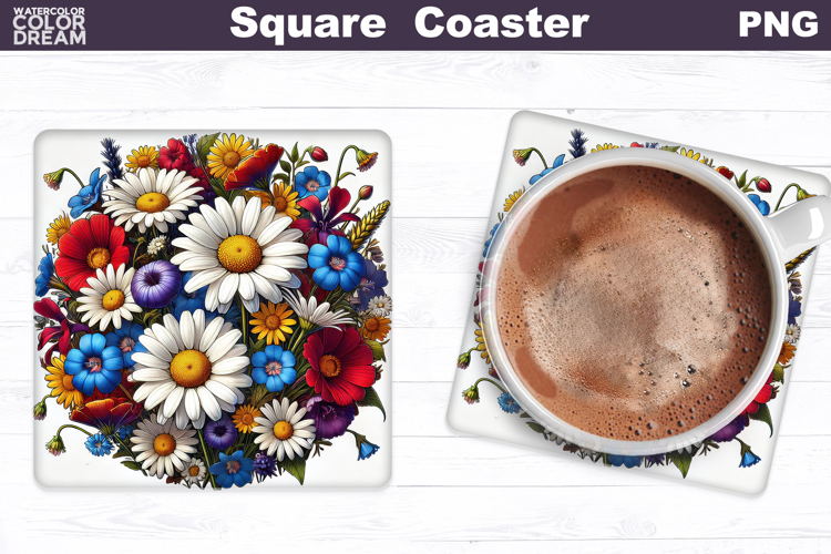Wildflowers Square Coaster | Daisy Flowers Square Coaster