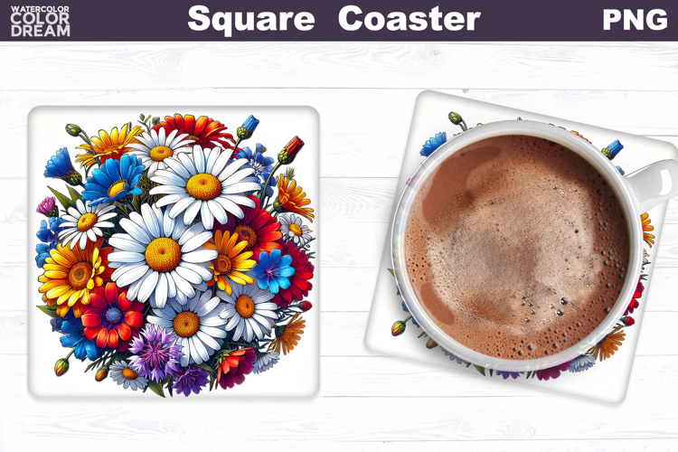 Wildflowers Square Coaster | Daisy Flowers Square Coaster