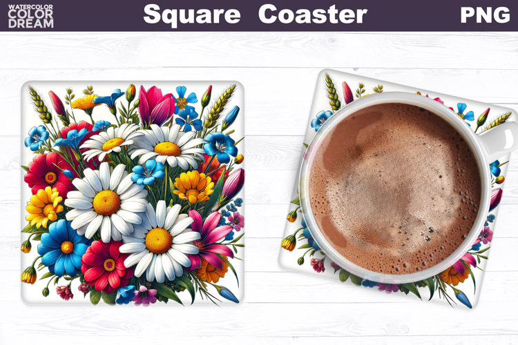 Wildflowers Square Coaster | Daisy Flowers Square Coaster