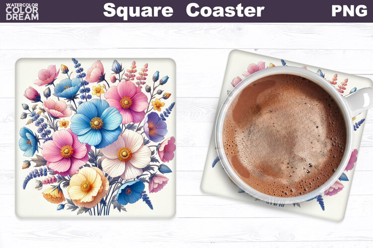 Wildflowers Square Coaster | Flowers Square Coaster example image 1