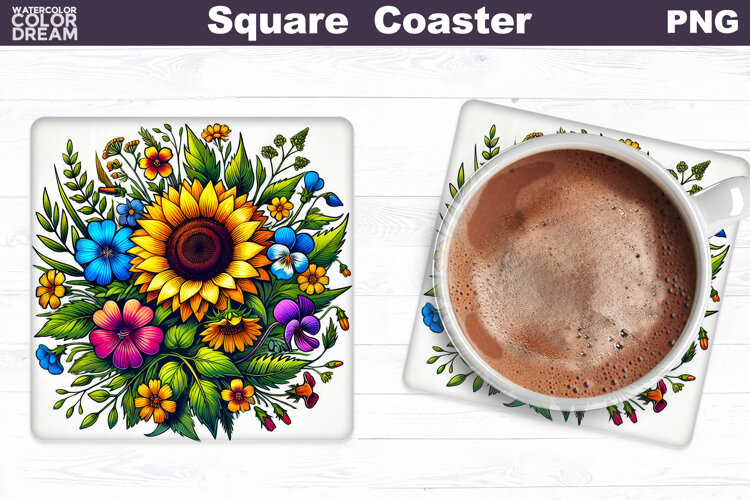 Sunflowers Square Coaster | Wildflowers Square Coaster example image 1