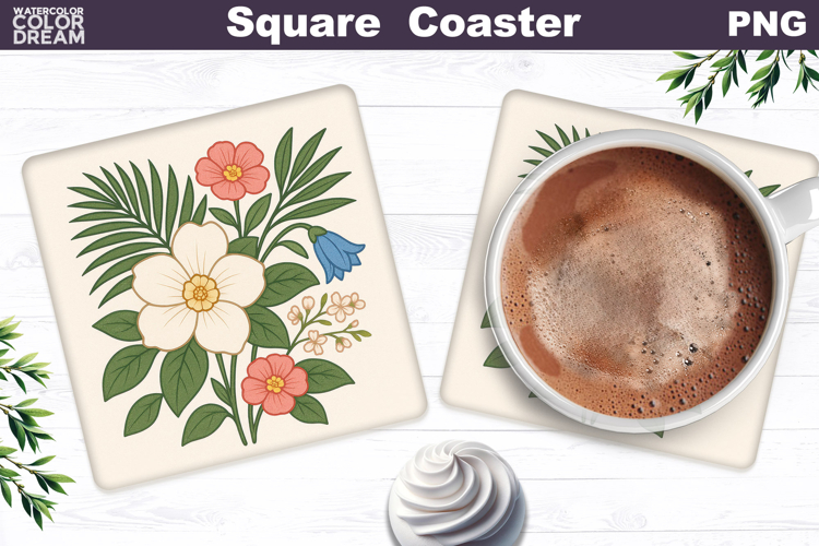 Topical Flowers Square Coaster | Summer Floral Sublimation