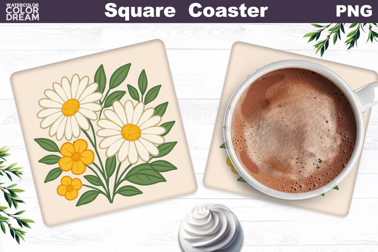 Daisies Square Coaster | Yellow Buttercups Sublimation