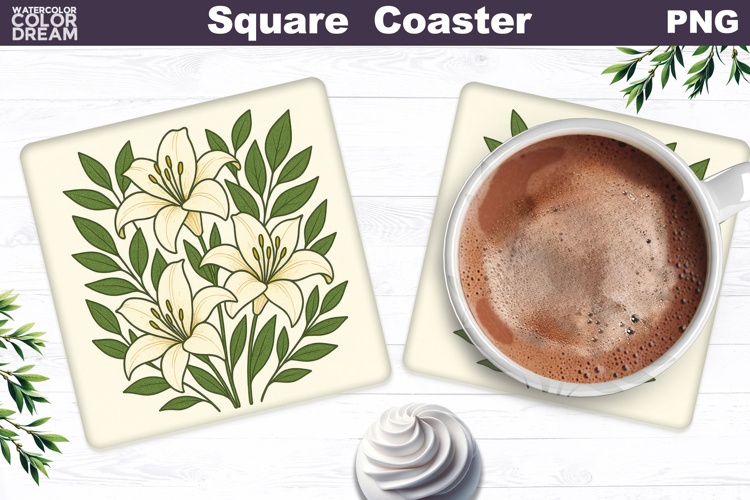Lilies Square Coaster | Vintage Floral Sublimation