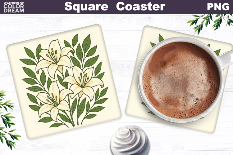 Lilies Square Coaster | Vintage Floral Sublimation