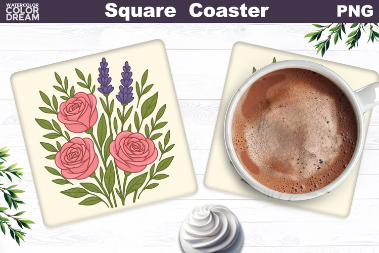 Pink Roses Square Coaster | Lavender Sublimation