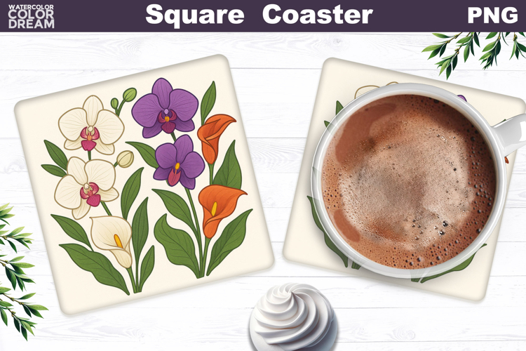 Tropical Orchids Square Coaster | Calla Floral Sublimation