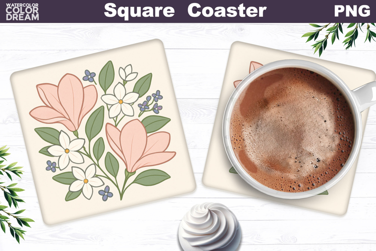 Pink Magnolia Square Coaster | Spring Floral Sublimation