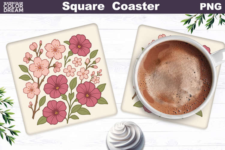 Cherry Blossoms Square Coaster |Petunias Sublimation