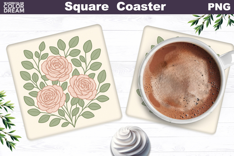Pastel Roses Square Coaster | Pink Floral Sublimation