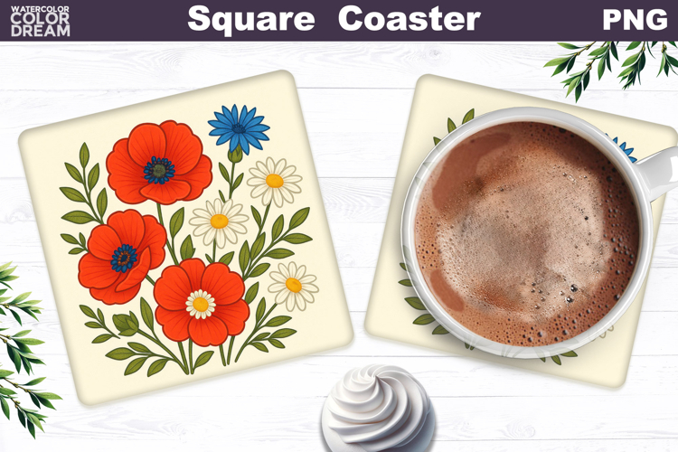 Poppies Square Coaster | Daisies Cornflower Sublimation