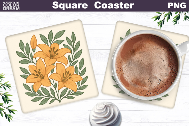 Yellow Lilies Square Coaster | Vintage Floral Sublimation
