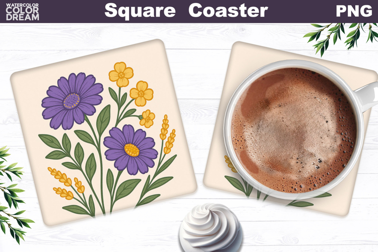 Asters Square Coaster | Buttercups Sublimation
