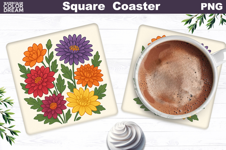 Asters Square Coaster | Chrysanthemums Sublimation