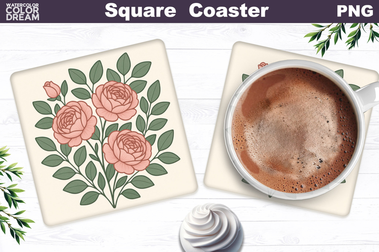 Peonies Square Coaster | Pink Floral Sublimation