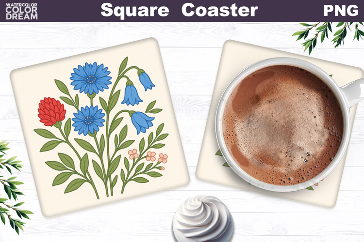 Cornflowers Square Coaster | Bellflowers Sublimation