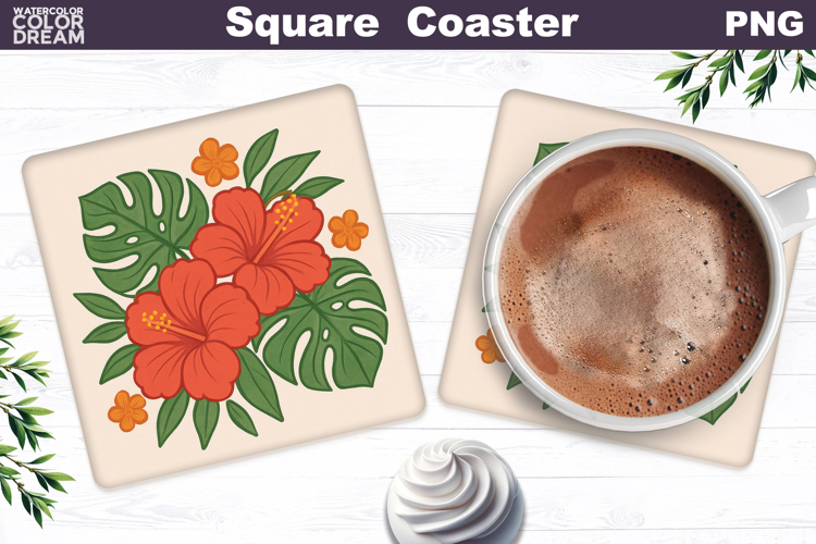 Hibiscus Square Coaster | Tropical Floral Sublimation
