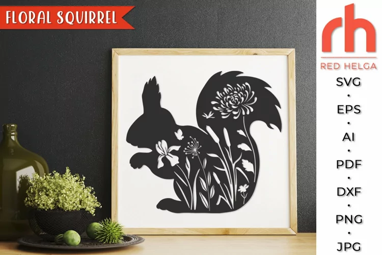 Floral Squirrel SVG, Forest Animal Cut File, Flower Squirrel