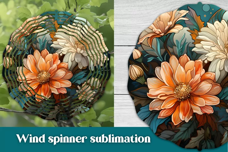 Stained glass wind spinner sublimation | Floral wind spinner