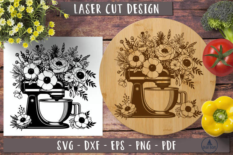 Floral stand mixer Cutting board laser engraving
