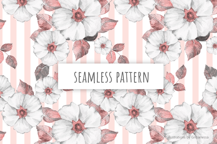 Watercolor Floral Stripe Seamless Pattern