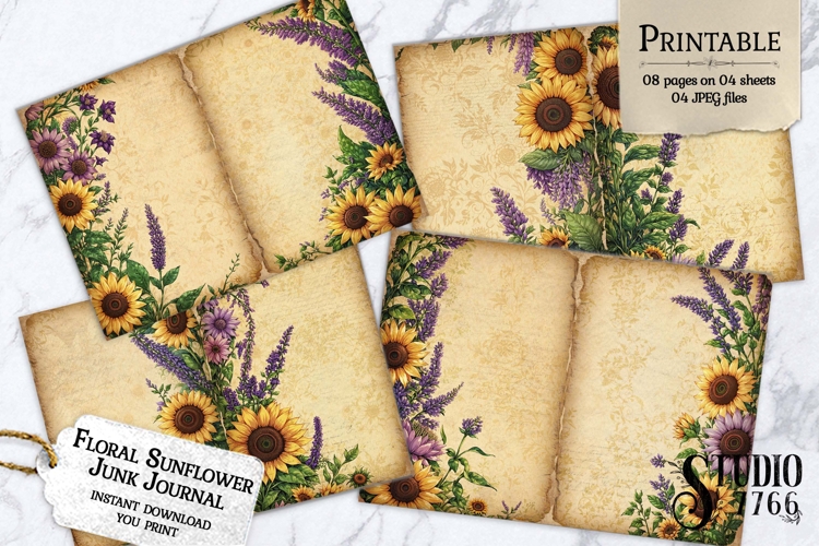 Floral Sunflower Junk Journal Pages