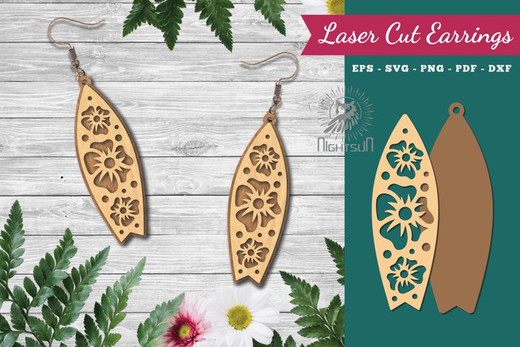 Floral Surfboard Laser Cut Earrings