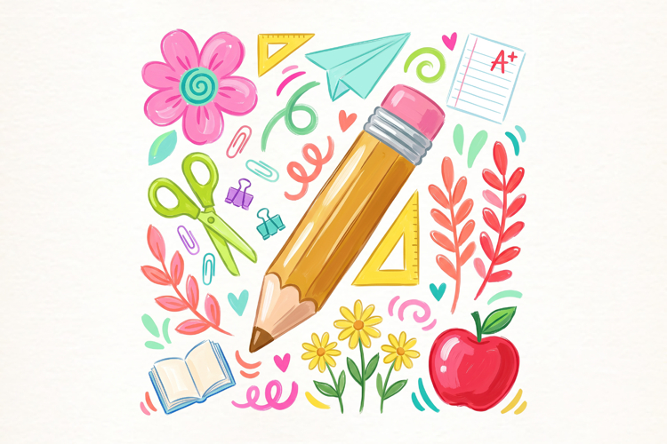 Floral Teacher Pencil PNG