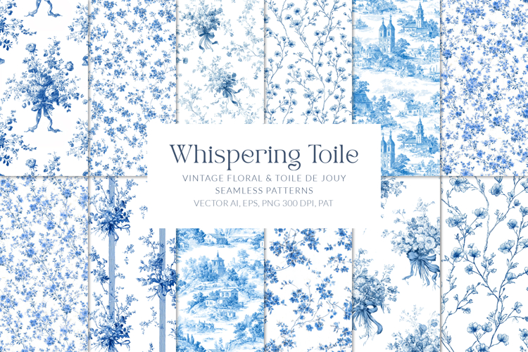 Toile Floral Seamless Patterns example image 1