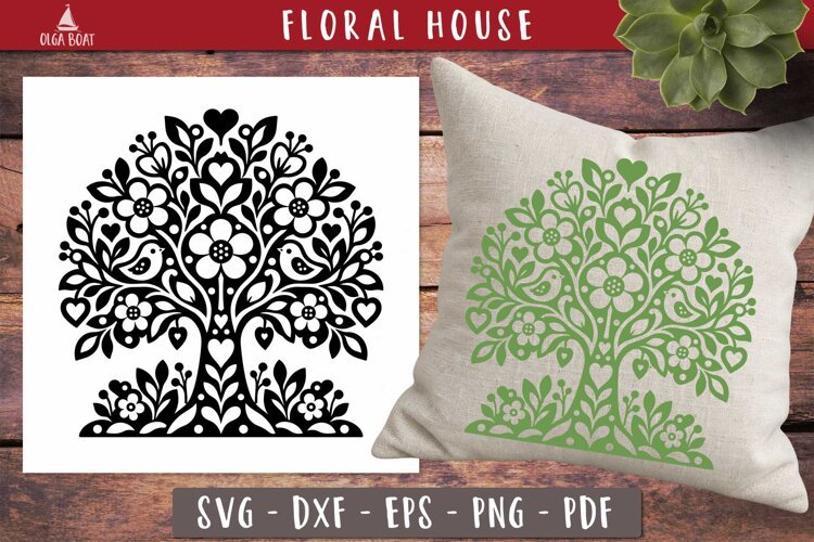 Floral Tree of Life with Birds SVG
