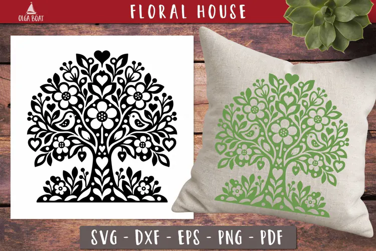 Floral Tree of Life with Birds SVG