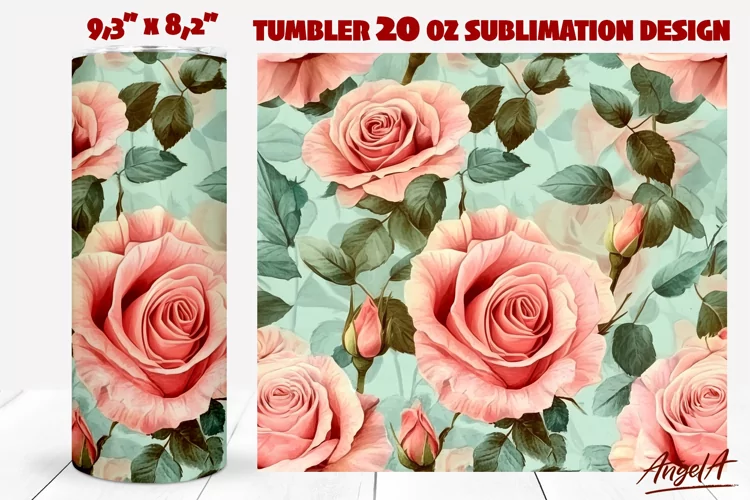 Floral tumbler wrap / Roses tumbler wrap, pink roses pattern
