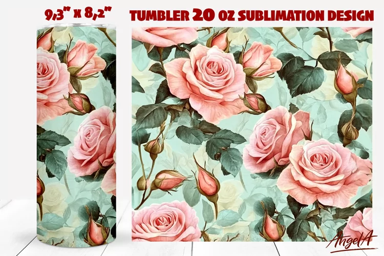 Pink Floral tumbler wrap / Roses tumbler wrap, pink roses