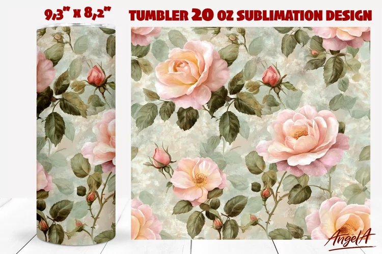 Floral tumbler wrap / Roses tumbler wrap, retro pink roses
